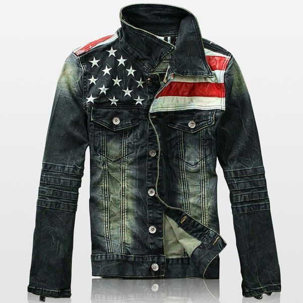 

2018 autumn denim jackets men fashion pocket men's jean jacket star & striped slim fit casual outerwear vintage retro mens coats1, Black;brown