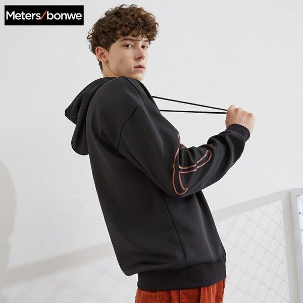 

metersbonwe spring new basic hoodies male sweatshirt printing fashion handsome street men skateboard hoodies1, Black