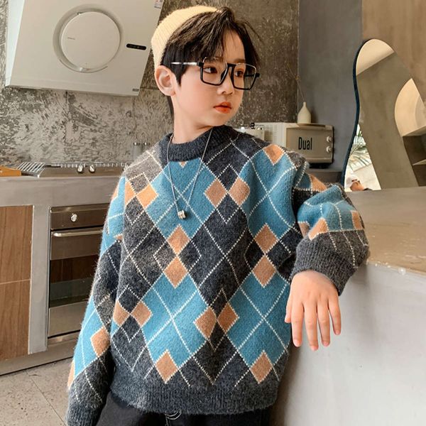 

wear, sweater, winter children's new zhongda thickened boys' korean pullover knitted fashion, Blue
