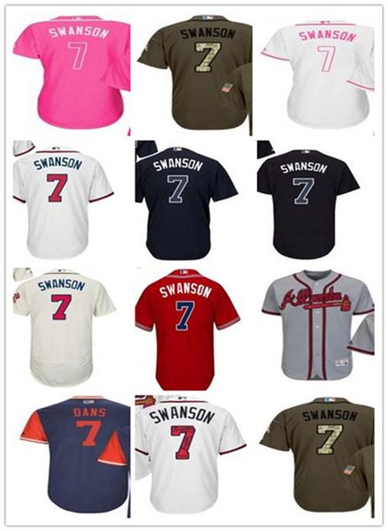 

пользовательская атланта храбное название отпуска № 7 dansby свэнсон бейсбол джерси мужчины женщины молодежные майки, Blue;black