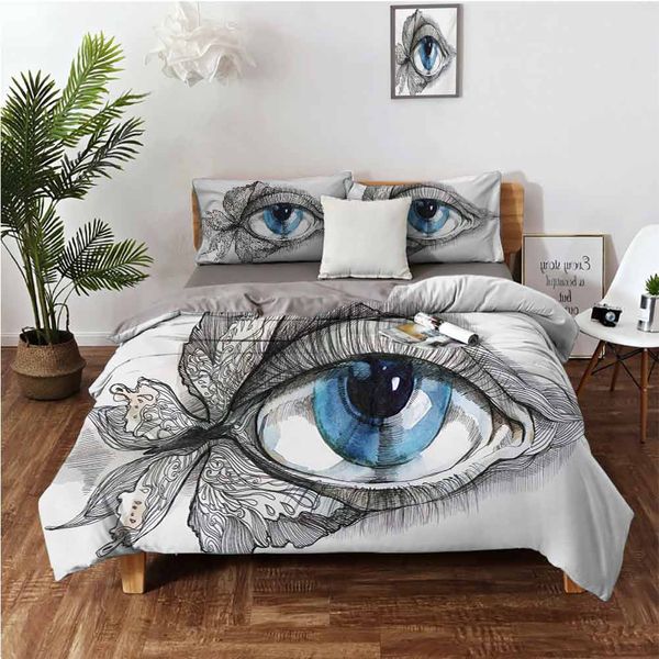 

abstract human eye with butterfly eyelashes painting style dreamy female lookbedding 3-piece set