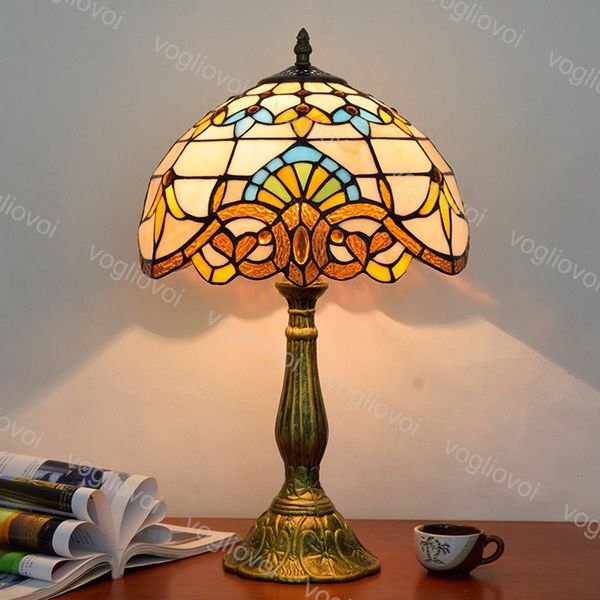 

table lamp dia 30cm european retro stained glass aluminum alloy baroque 110v 220v e27 for livingroom diningroom bedroom bar dhl