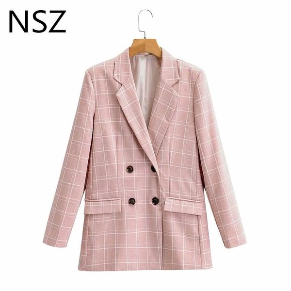 

women's suits & blazers nsz women pink plaid oversized blazer double breasted jacket checked formal coat office ladies business outwear, White;black