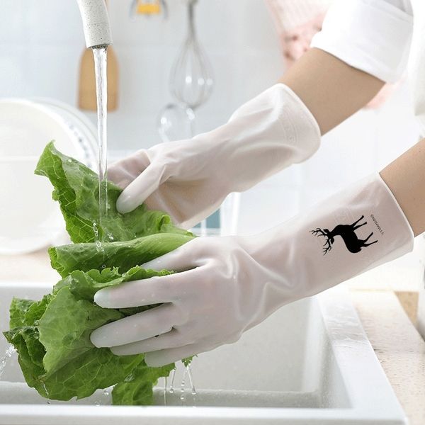 

dishwashing female rubber kitchen washing vegetables household chores clean durable thin waterproof clothes gloves, Blue;gray