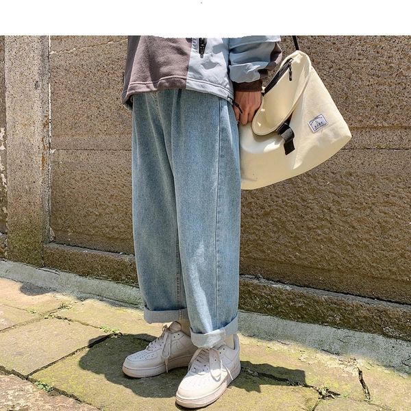 

2021 mens hip hop harem pants vintage casual women denim pants straight pants, Blue