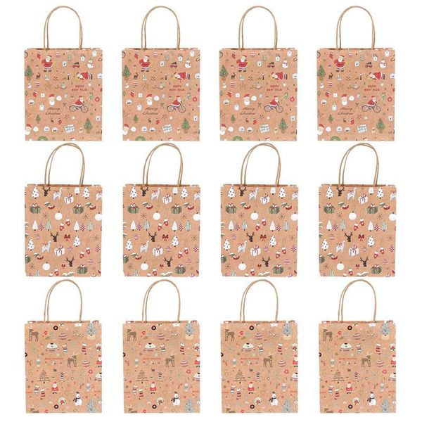 

12pcs practical portable durable creative lovely christmas bag xmas gift bag paper tote for christmas decor random pattern wmtyyy comb2010