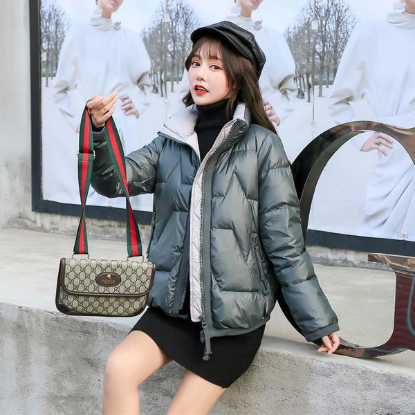 

2020 new winter women korean loose white duck down coat female stand collar constract color patchwork short oversize parkas s531, Black