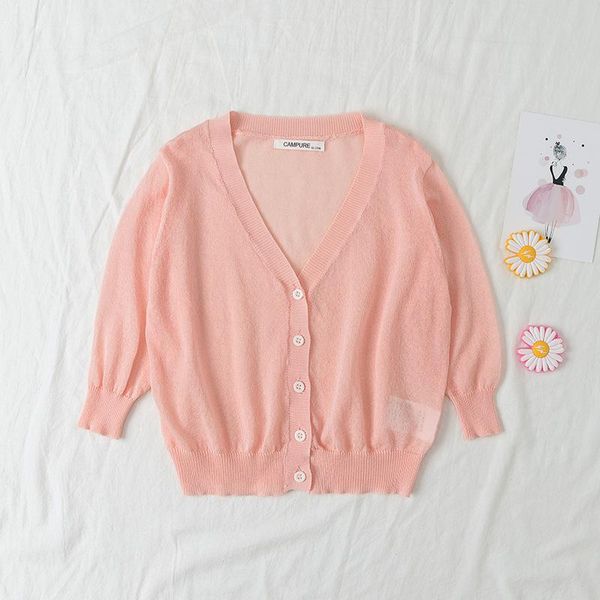 

summer girls thin knitted cardigans solid color v neck knit jackets sunscreen children outwears coat dt118 wmtjph rimmer, Blue