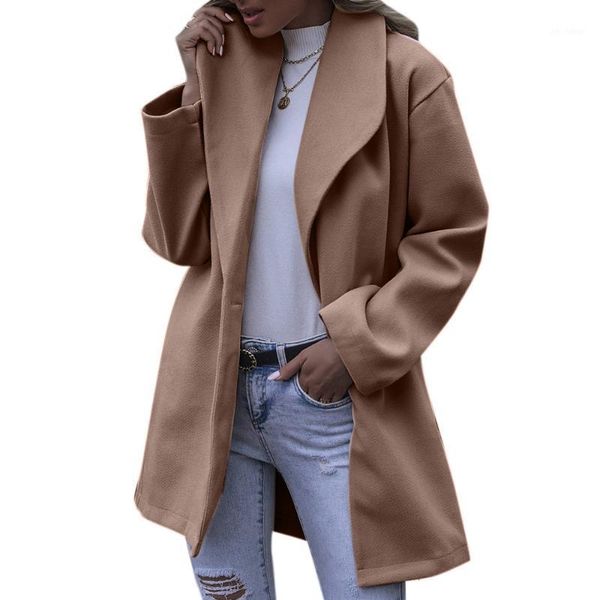 

plus size women blends coats pure color long sleeve hooded outerwear autumn winter new fashion midi abrigos mujer invierno 20211, Black