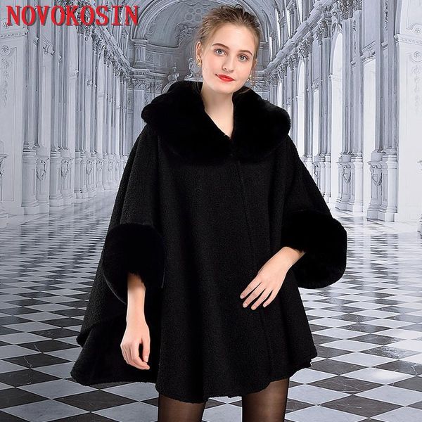 

sc389 2021 winter warm plus size fashion long sleeves poncho faux cashmere shawl women imitation fur cardigan coat, Blue;gray