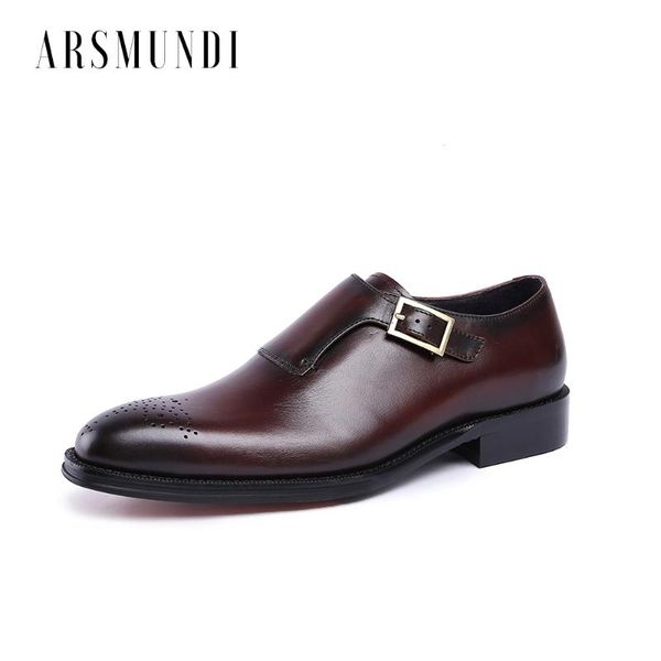 

men genuine leather dress shoes derby cowhide leather buckle strap pig inner square toe wedding business shoes 2020 new, Black