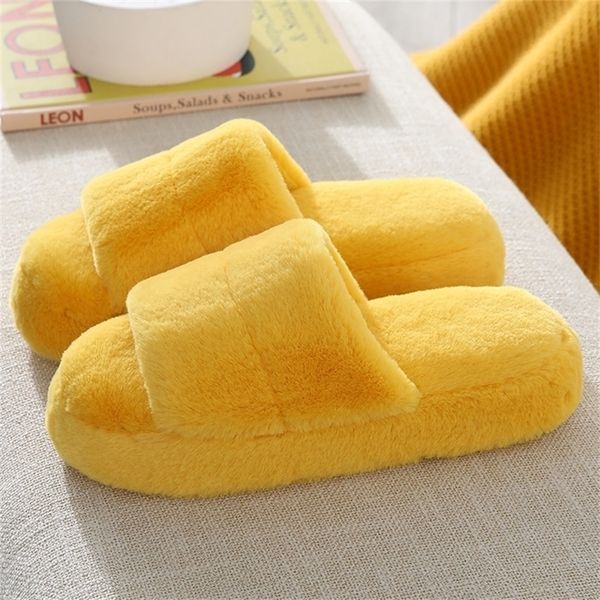 

fur lovely furry female platform cozy home slippers for women winter indoor mute soft house shoes y201026, Black