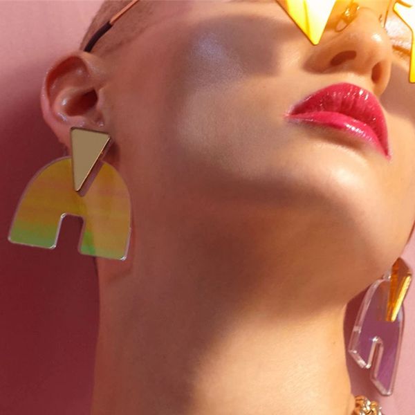 

new 4 style geometric stud earrings for women mirror acrylic rainbow color earring fashion party jewelry accessories, Silver