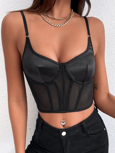 

mesh insert bustier crop cami i39z#, White