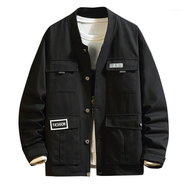 

2020 jacket men new fashion brand casual pure color patchwork multiple pockets outwear erkek mont chaquetas hombre veste homme1, Black;brown