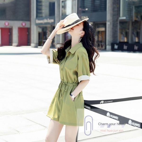

igqkg women's summer 2020 new body pants leg pants korean style loose slimming jumpsuit short high waist slimming wide jumpsuit vb1cu, Blue