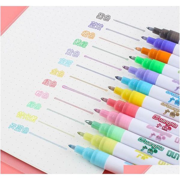 

12 magic double lines art markers pen out line pen fine liner marker fineliner calligraphy lettering pen color scrapbooking pens lzrpb