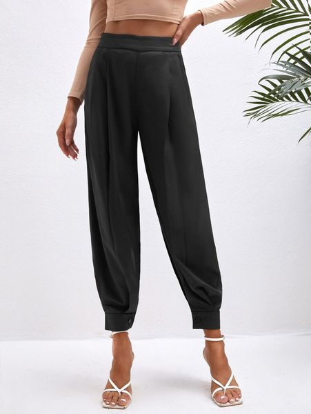 

high waist plicated detail pants x6ud#, Black;white