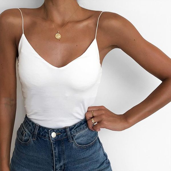 

women camisole vest casual easy sleeveless v neck lady solid sports tight fitting tank fashion vest debardeur femme, White