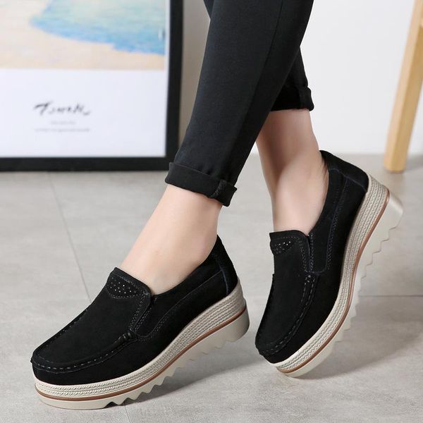 

fashion women flats platform loafers ladies elegant genuine leather moccasins shoes woman autumn slip on casual women's shoes, Black