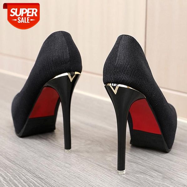 

shallow mouth single shoes women 2020 autumn waterproof platform high heels 12cm fish mouth stiletto ladies catwalk party shoes #kt7e, Black