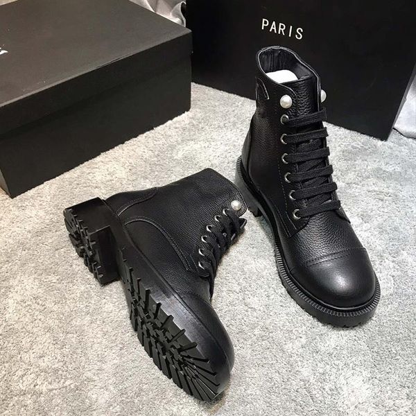 

marhermaso fall winter women boots retro style boots high-end neutral lace tie up black color