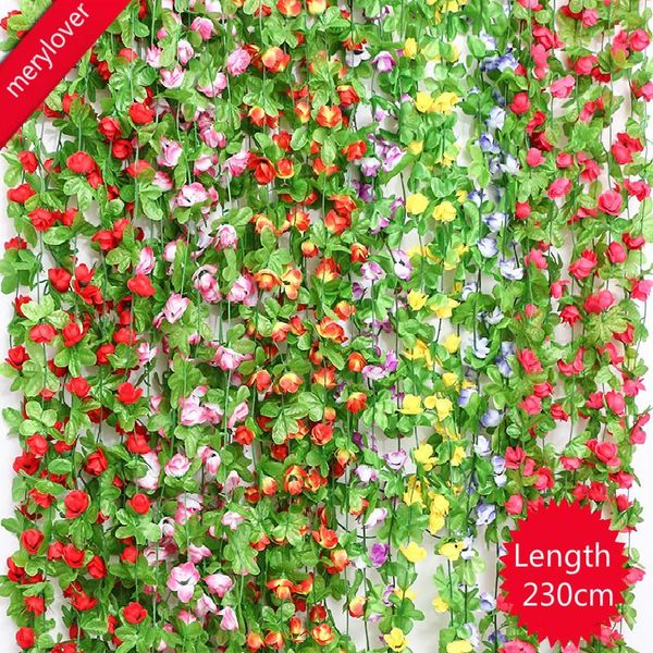 

decorative flowers & wreaths 230cm silk roses flower ivy vine artificial with green leaves for home wedding decoration hanging garland decor