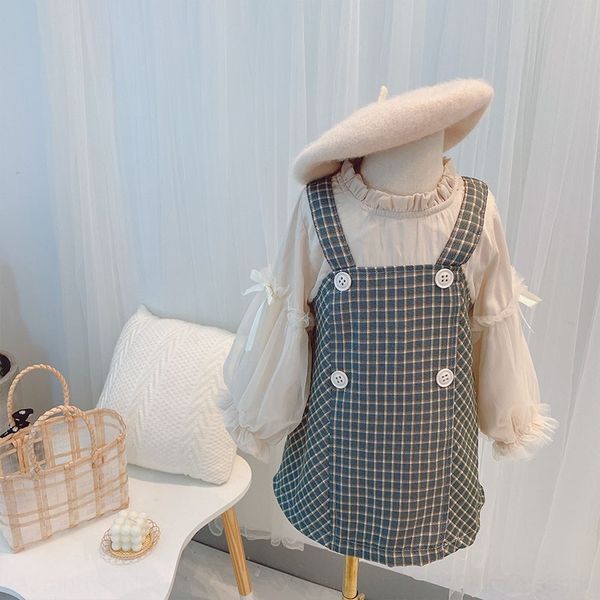 

ky4lt baby girl princess autumn princess 2020 style girlskorean plaid dress sleeve lantern girlswestern new dress xfyum, Black;gray