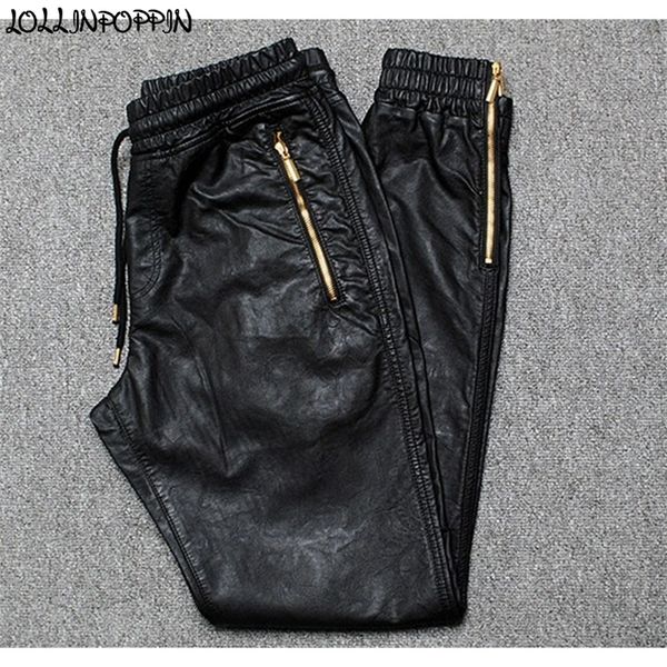 Erkekler Joggers Faux Deri Jogger Pantolon Yan Fermuar Hip Hop PU Deri Harem Pantolon Fermuarlı Bacak Açılış Pantolon Drawstring Bel 201114