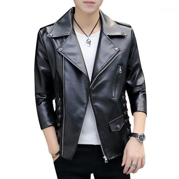 

men's fur & faux men's leather jacket autumn fashion studded youth casual pu1, Black