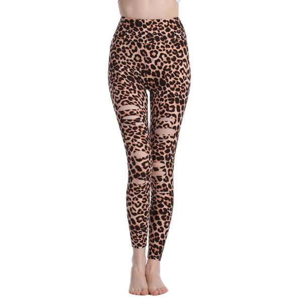 

yoga outfits womens leopard printed tights fashion casual joggers camo broken hole stretchy leggings fitness pants, White;red