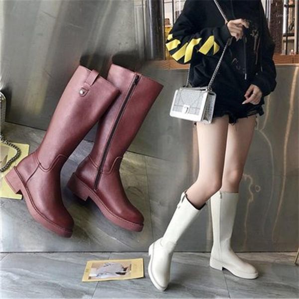 

women's fashion boots knee high slim boots solid color riding women elegant side zip comfortable woman shoes 35-401, Black