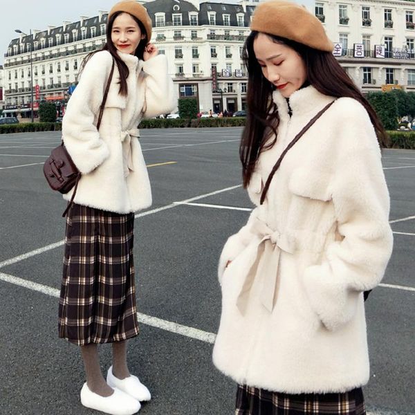 

women's wool & blends lamb fur thickened coat winter 2021 korean version small shows lean in one1, Black