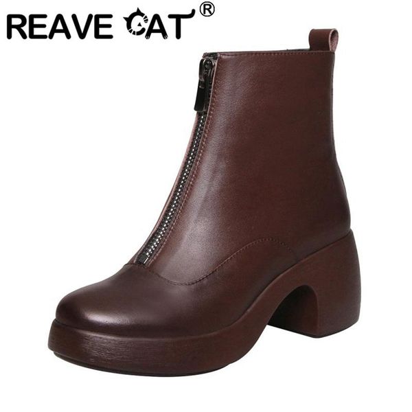 

похищать cat женщины осень зима ботильоны круглый toe 7см площадь каблуки натуральная кожа молния платформы размер 34-40 досуг a3085, Black