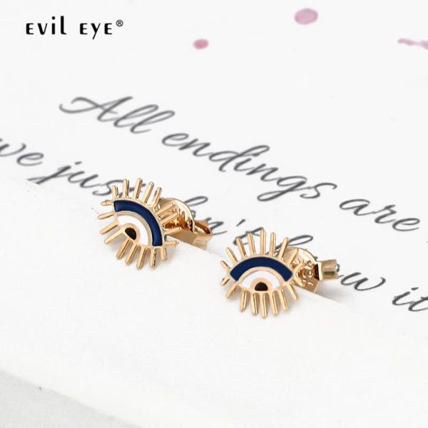 

stud evil eye black blue turkish earrings copper gold color small fashion jewelry for women girls men be77, Golden;silver
