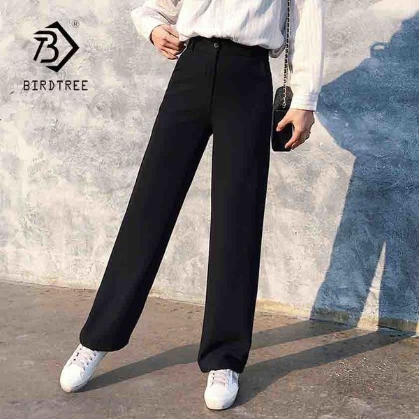 

spring new office lady elegant casual fashion high waist wide leg black pants full length pant woman lj200813, Black;white