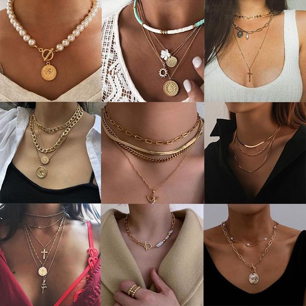 

chains ksra bohomian coin thick snake chain necklace women boho chunky pearl choker pendant cross female jewelry, Silver