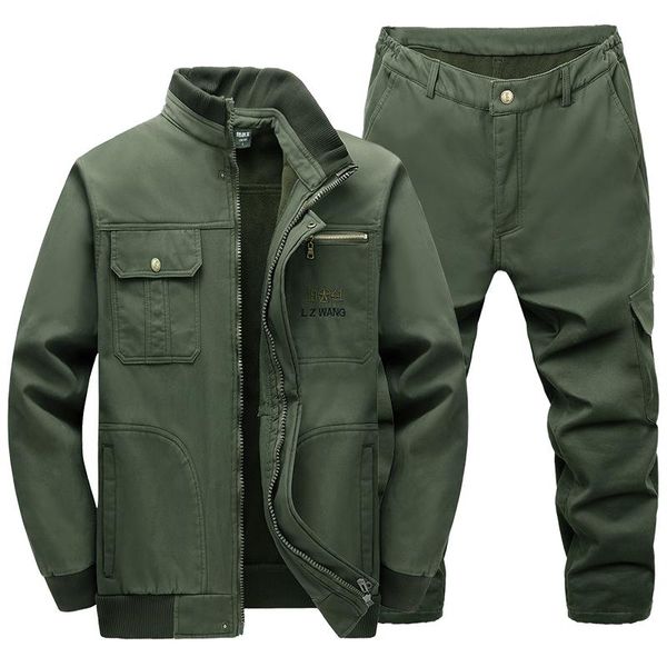 

outdoor jackets&hoodies winter men's cargo jacket + pants 2 pieces set male fleece thick warm work clothes anti-scald wear resistant, Blue;black