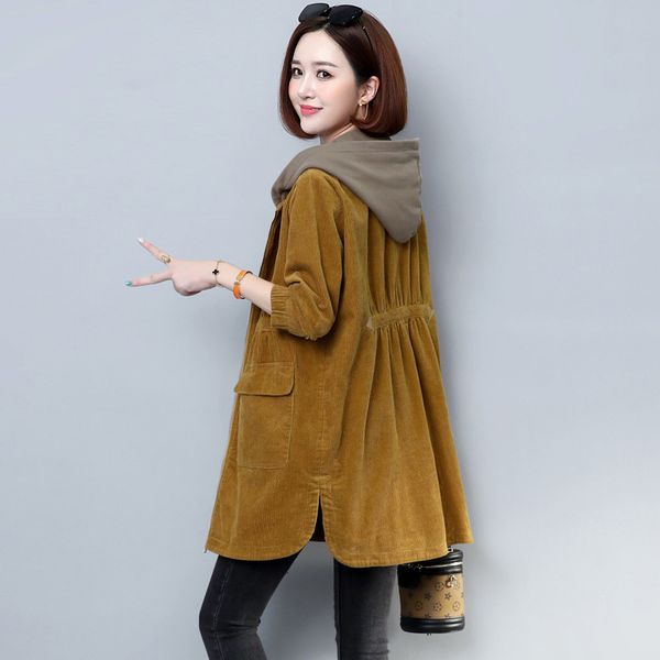 

2021 women's mid-length velvet coat spring and new korean autumn big versatile jacket thin female nn38, Black;brown