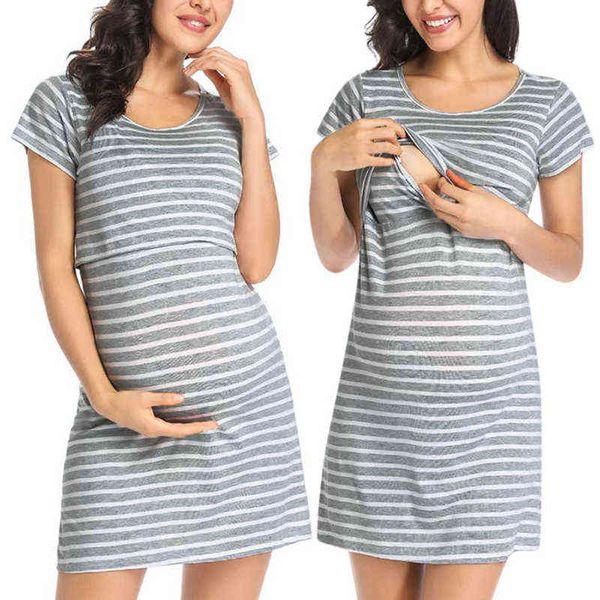 

womens maternity dresses summer short sleeve striped casual pregnancy dress nursing breastfeeding maternity clothes g220309, White