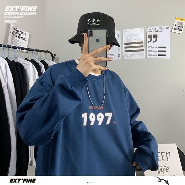 

extfine 1997 warm fleece sweatshirts oversize hoodies men winter thicken sweatshirts korean streetwear pullovers casual 201127, Black