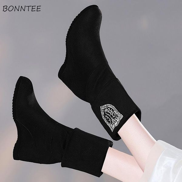 

boots women trendy flock warm wedges boot elegant bling crystal womens martin shoes female leisure plus velvet chic high heels, Black