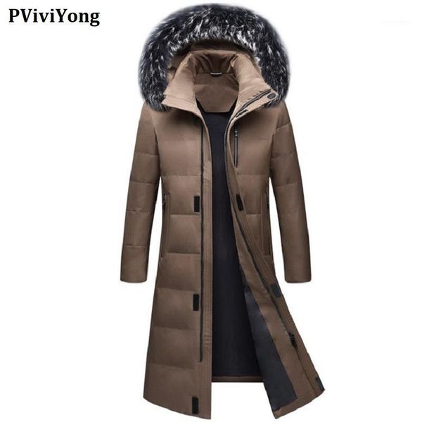 

pviviyong 2019 new thicked white duck down jacket men, hooded collars removable long men coat plus-size s-6xl 88981, Black