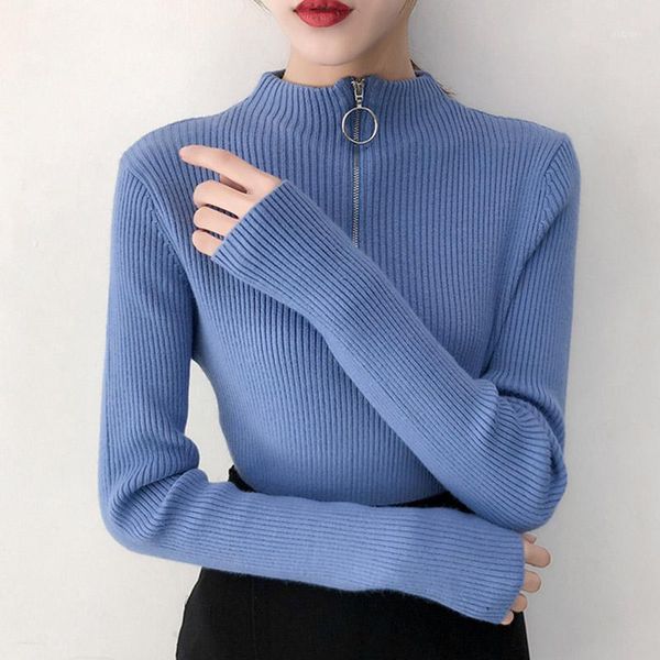 

pink zipper sweater casual turtleneck pullover women 2020 white fall winter female clothes ladies sweater jumper pull femme1, White;black