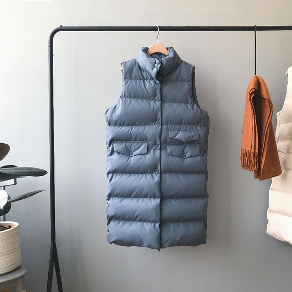 

2021 new spring coat stand collar long warm women vest chaleco mujer gilet feminino n4b8, Black;white