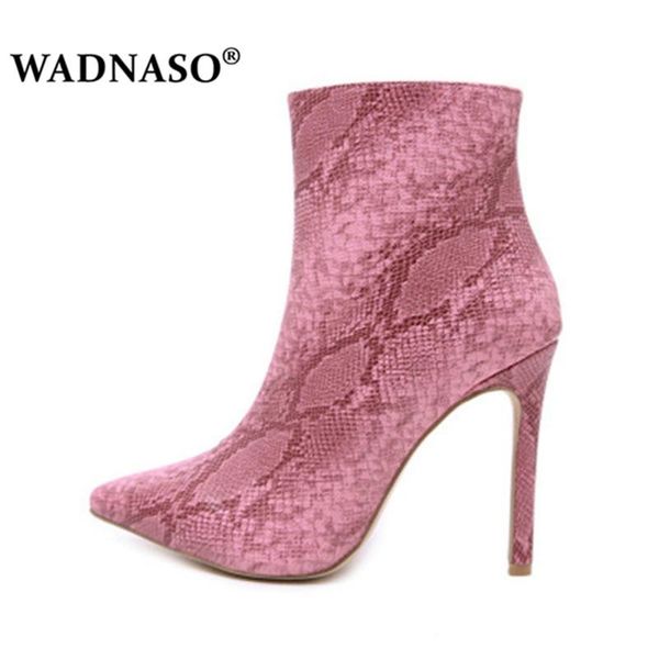 

new women pumps snakeskin pattern pointed toe zip thin high heels shoes autumn winter serpentine boots woman black pink