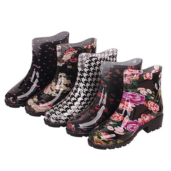

women rain boots thicken cover waterproof shoes anti-skip garden kitchen labor shoes car washing, Black