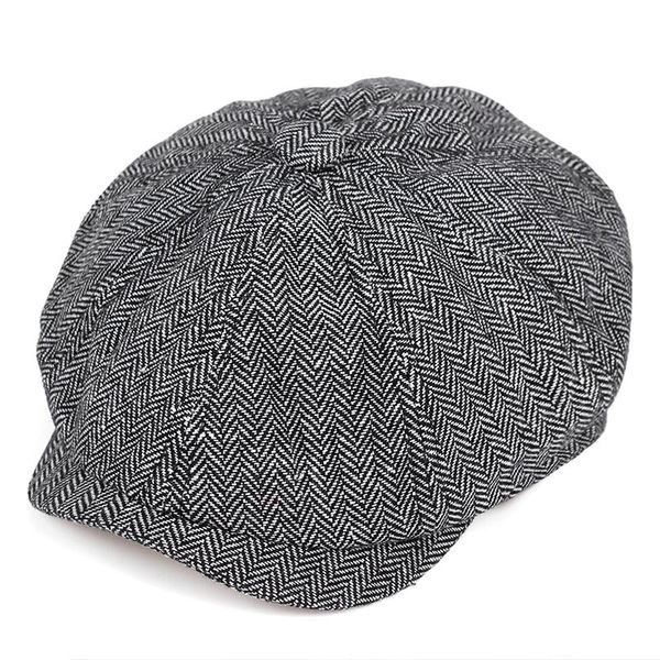 

berets 2021 retro sboy caps men octagonal hats black british painters autumn winter herringbone flat, Blue;gray
