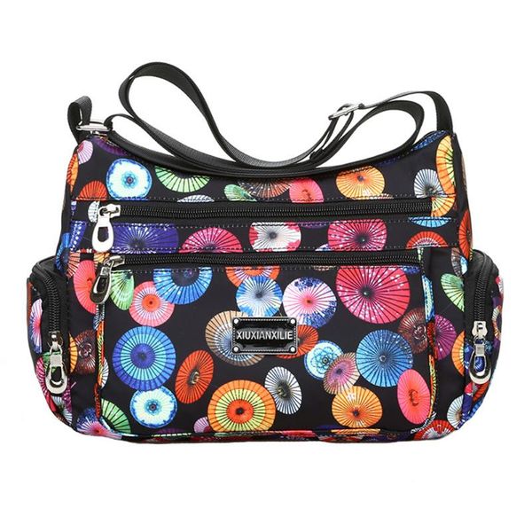 

women front pocket large capacity durable oxford shoulder bag casual messenger adjustable buckle rural style print crossbody