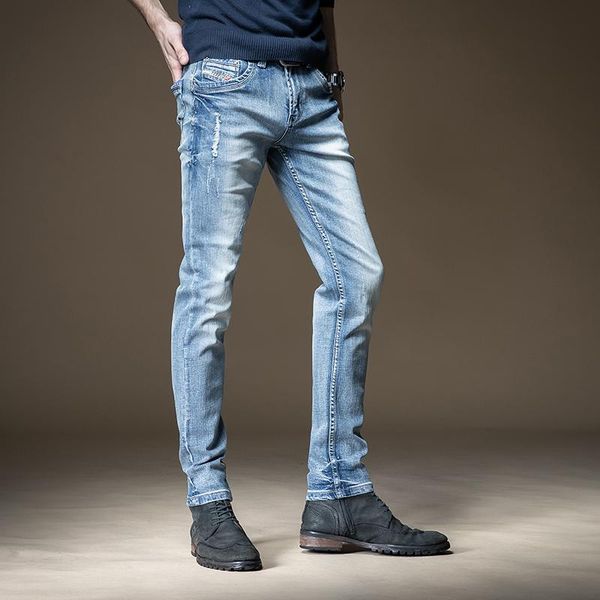 

men's jeans men regular straight fit pants classic blue denim trousers